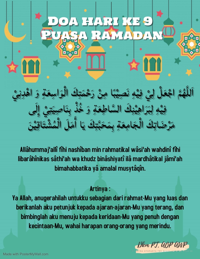 Ya Allah, anugerahilah untukku sebagian dari rahmat-Mu yang luas dan berikanlah aku petunjuk kepada ajaran-ajaran-Mu yang terang, dan bimbinglah aku menuju kepada keridaan-Mu yang penuh dengan kecintaan-Mu, wahai harapan orang-orang yang merindu.