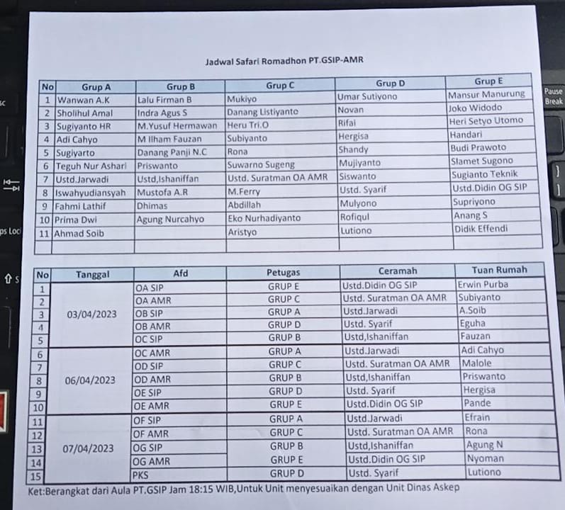 Jadwal Syafari Ramadhan