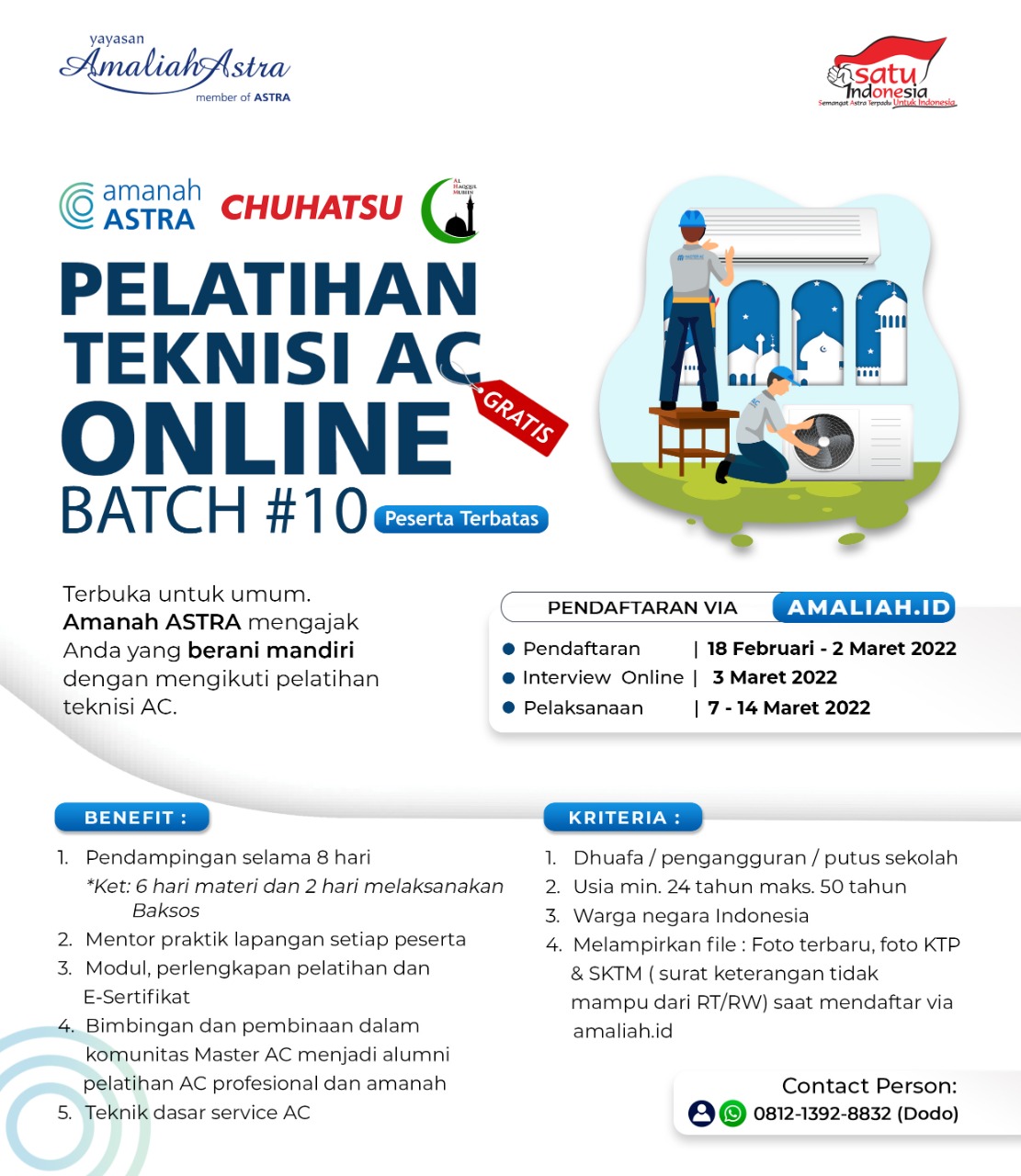 Pelatihan Teknisi AC Online Batch#10 Amanah Astra sinergi DKM PT.AHM &  CSR PT. Chuhatsu Indonesia